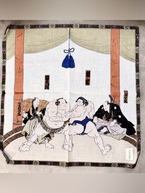 New!! Japanese Cotton Handkerchief 16" Ukiyo-e Print Made in Japan Tenugui Style